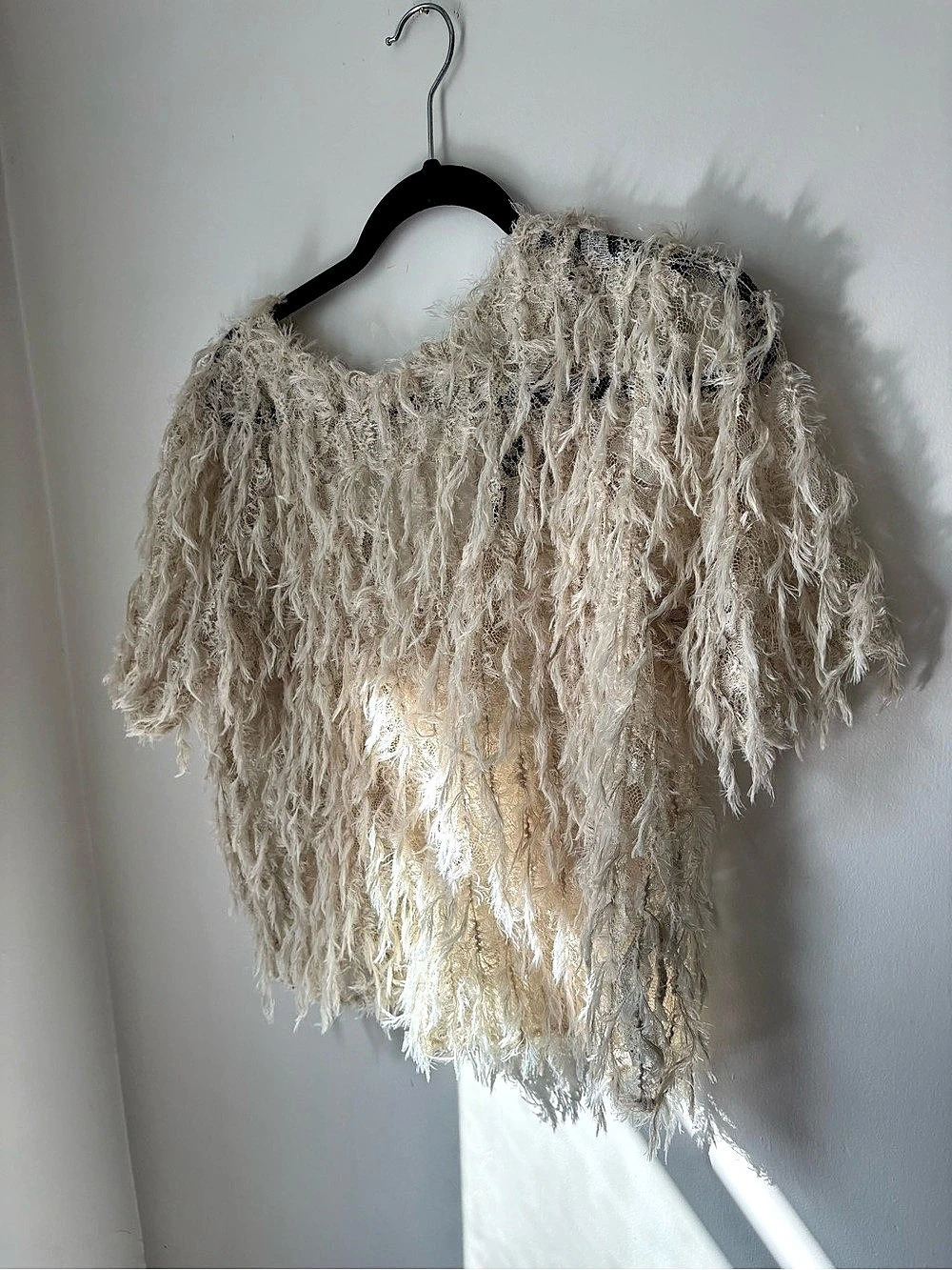 ZARA Fringe Knit Sweater in White